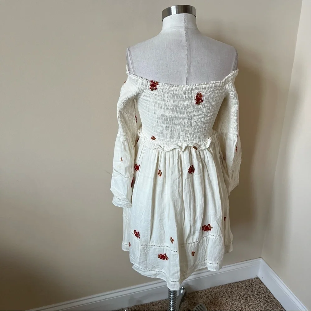 Free People White Counting Daisies Off-the-shoulder Mini Dress 17400